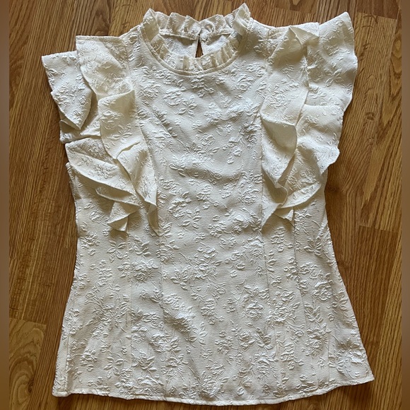 SHEIN - Floral Detail Cream Blouse - Picture 2 of 5